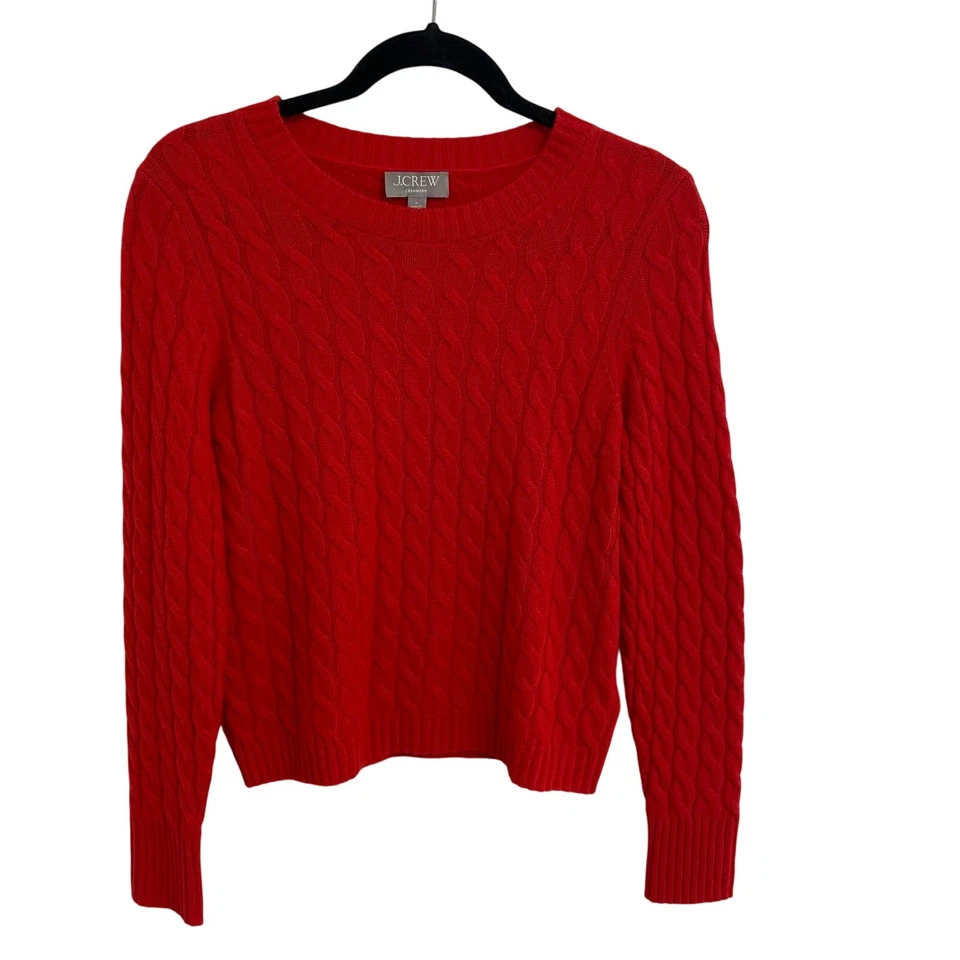 J. Suéter Crew Perfect Cachemir Tejido con Cable Cuello Redondo Rojo Mujer Pequeño Foto 2 de 4
