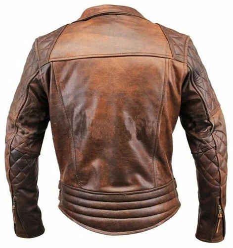 Men’s Motorcycle Vintage Cafe Racer Biker Distressed Brown Real Leather Jacket image 2