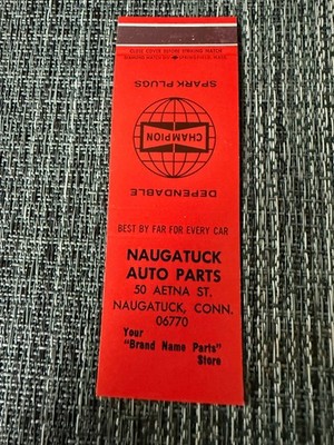 Vintage Naugatuck Auto Parts Champion Spark Plugs Matchbook Cover Connecticut