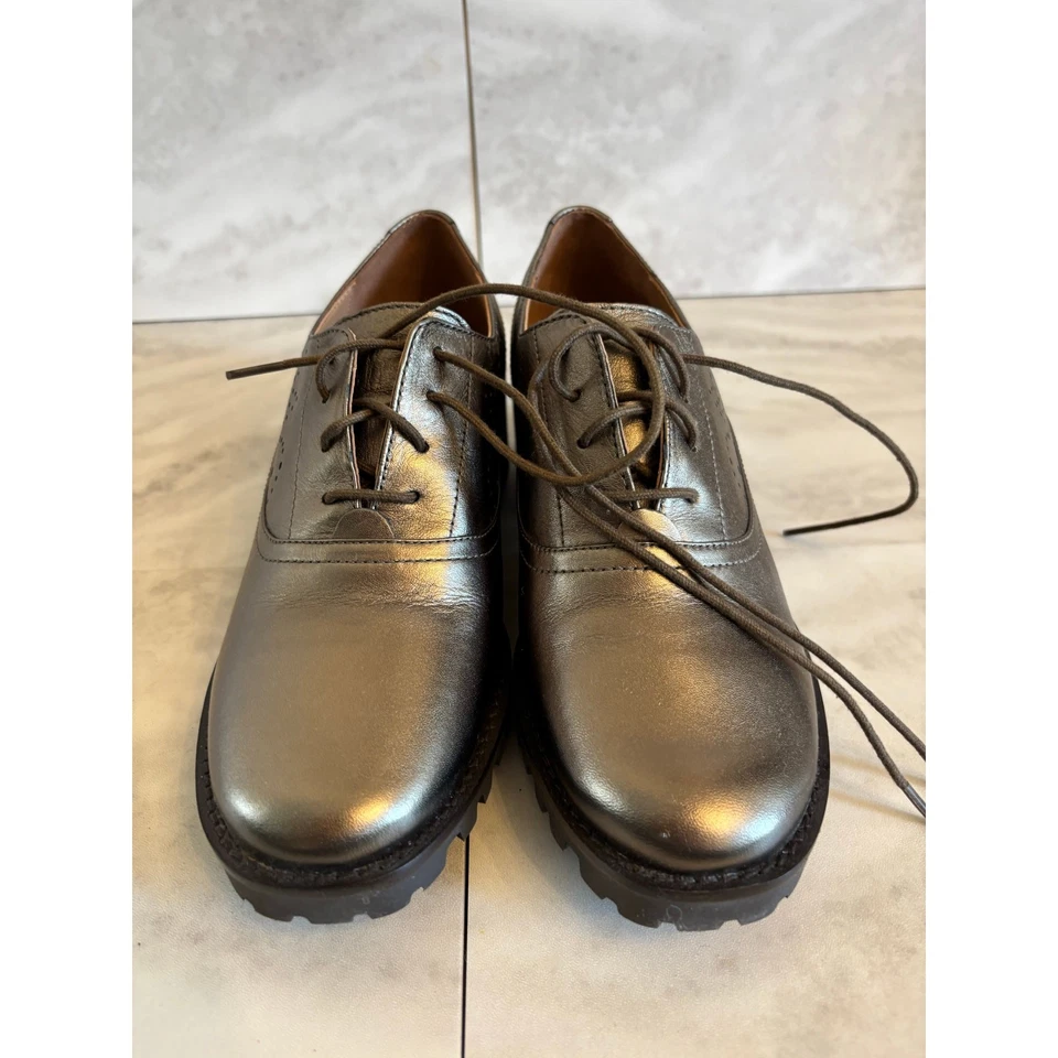 Johnston & Murphy Alice Brogue Leather Oxford Shoes 8M Academia Metallic - Image 2 of 4