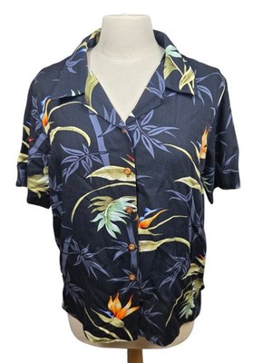 Paradise Found Women s Button Down Short Sleeve Hawaiian Shirt Size Large