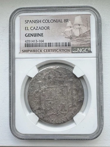 Spanish Colonial Silver Coin-8R-El Cazador-Shipwreck-NGC-Genuine-INV#7413