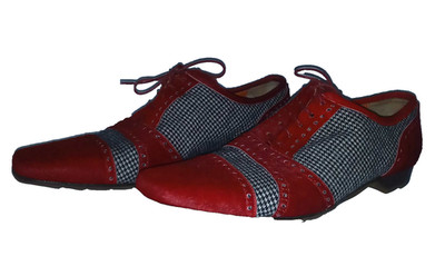 ETRO Mens Shoes Formal Oxfords 44 IT Black White Tweed Red Suede