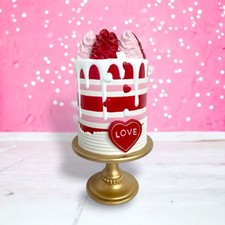 12.5" Valentine Cake on Gold Stand Valentines Day Decor SHIPS WITHIN 10 DAYS 