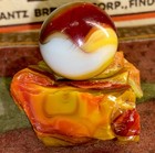 😎Vintage Akro“OXblood” Corkscrew Marble-NM+.82 W/ “Dug” Akro Cullet UV #5