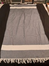 Blue-gray Fringe Cotton Tablecloth 40x70 Striped Woven Farmhouse Table Cover