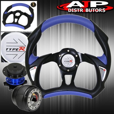 Pvc Leather Steering Wheel Blue Quick Release Adapter Type-R Horn 89-05 Eclipse
