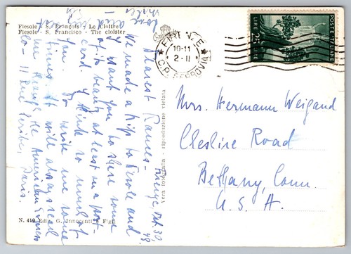 Postkarte RPPC Kreuzgang Heiliger Franziskus Kloster Fiesole Italien verschickt 1948 6 x 4 Zoll - Bild 2 von 2