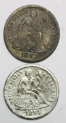 LOT #L387   1887-S SEATED LIBERTY DIME, 1891 SEATED LIBERTY DIME
