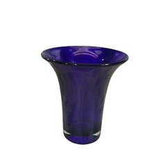 Vintage Cobalt Blue Blown Glass Vase W/ Thick Clear Glass Base Large Flared Top