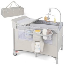 5-In-1 Baby Sleeper Bassinet Portable Infant Crib Playard w/Diaper Changer Beige