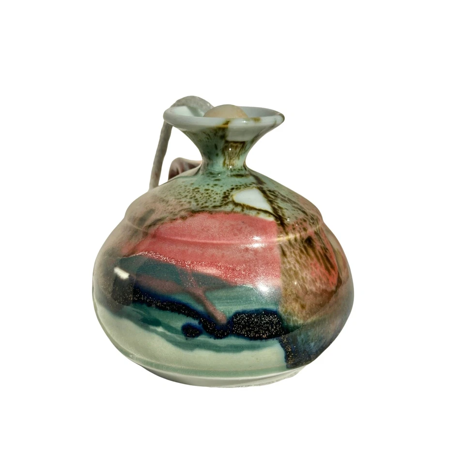 Керамическая бусина ручной работы масляная лампа радужная форель глазурь отделка подписана художником 1991 - Изображение 3 из 4