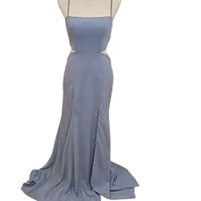 Azazie Dusty Blue Bridesmaid Dress Square Neckline Chiffon Spaghetti Straps A2