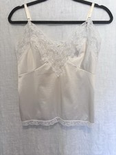 Vintage Ivory Lace Nylon Slip Top Camisole Women M Slinky Romantic Coquette