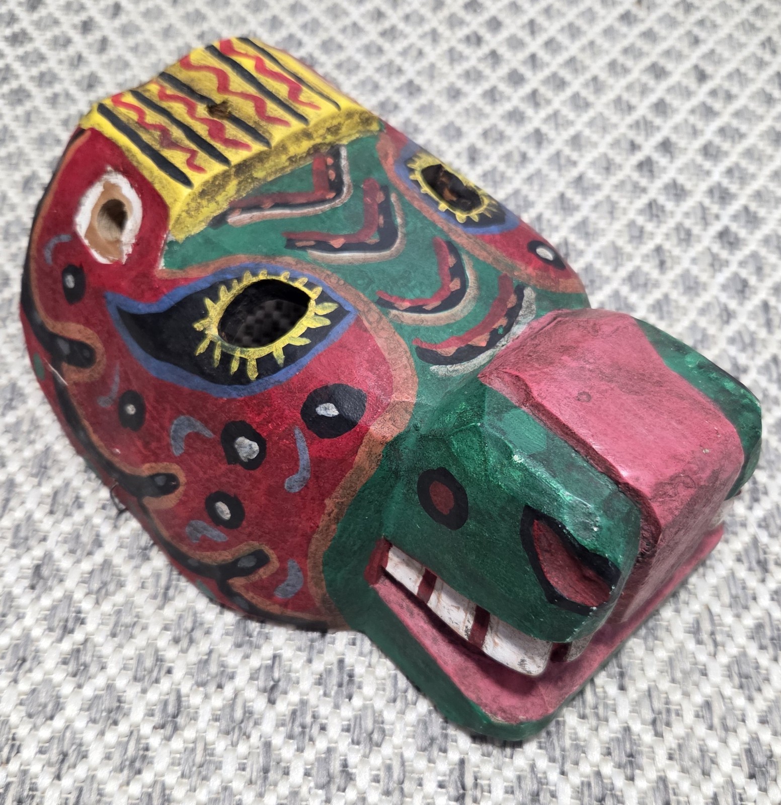 Vintage Guatemalan Wooden Animal Dance Mask Folk Art Wall Hanging Hand Carved