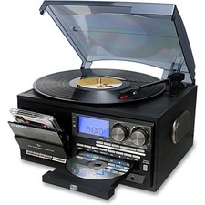 3-Speed Vintage Turntable Vinyl Record Player with CD Cassette Player Bluetooth