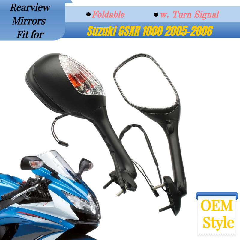 Foldable LED Signal Lights Side Rearview Mirrors for Suzuki GSXR1000 2005-2006