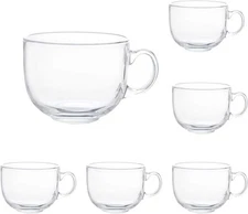 16oz Glass Jumbo Mugs With Handle For Coffee, Tea, 6 Count (Pack of 1), Clear 