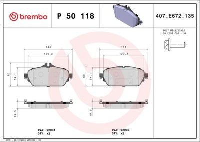 P 50 118 BREMBO Bremsbelagsatz, Scheibenbremse für MERCEDES-BENZ