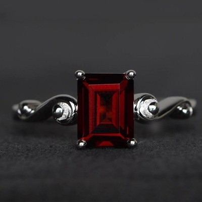 3,20 Karat Smaragdschliff natürlicher Granat Diamant Edelstein Ring 18K Weißgold vergoldet