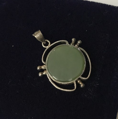 Vintage Sterling Silver 925 Jade Jadeite Circular Modernistic Pendant Necklace H - Picture 12 of 12