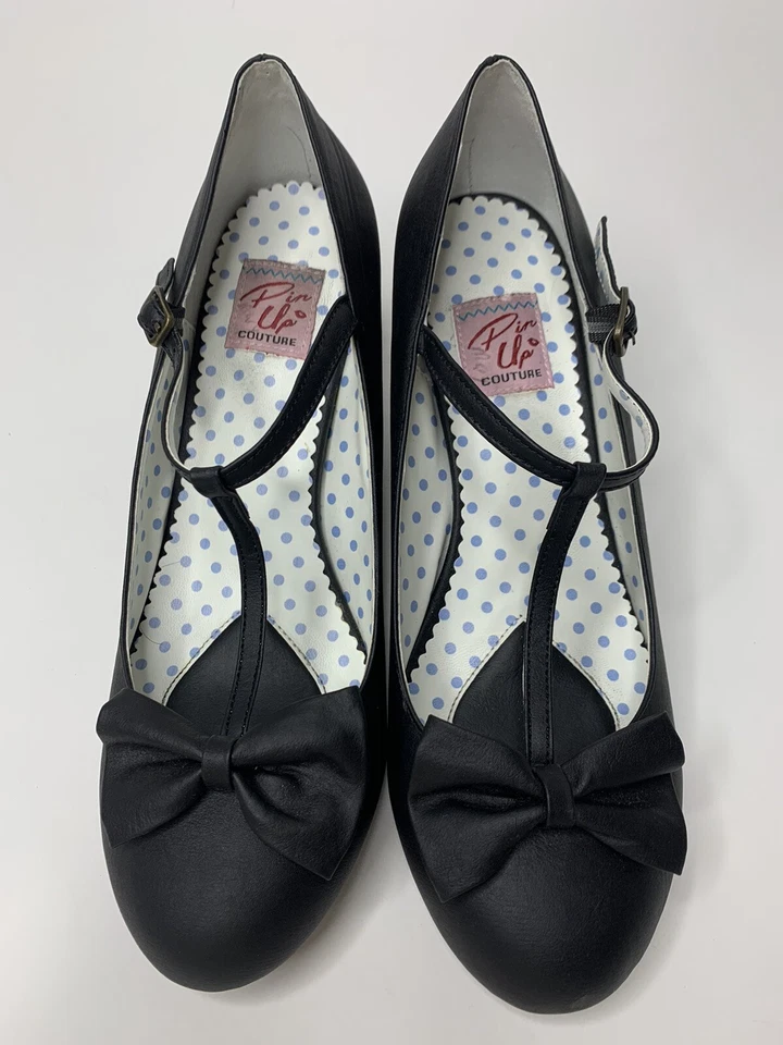 Zapatos de salón para mujer Pin Up Couture Wiggle negros con tiras •Talla 10 *USADOS EN EXCELENTE ESTADO Foto 2 de 4