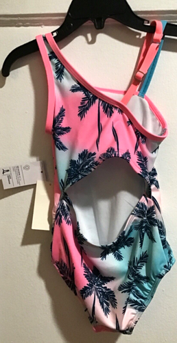 Lands' End Girl's One Piece Bathing Suit Pink w/ Palm Trees Sz 4 NWT - Picture 3 of 4
