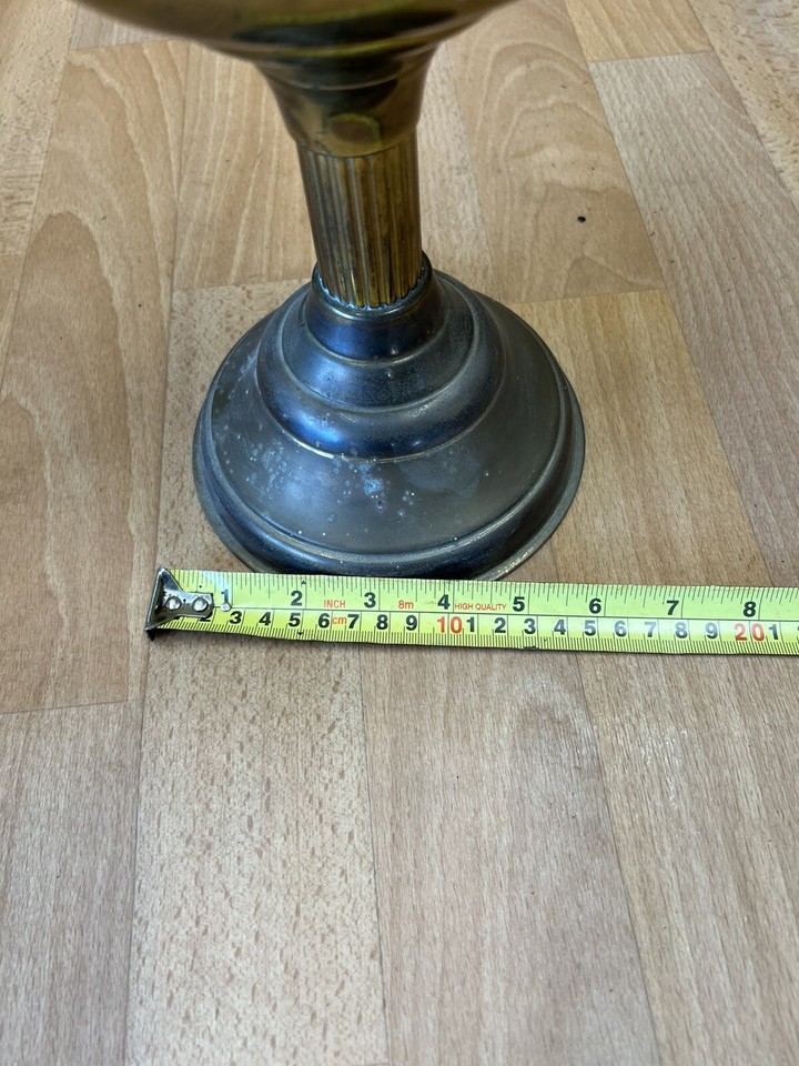 Vintage Oil Lamp Brass Duplex Burner Acid Etched Globe Shade Table Lamp