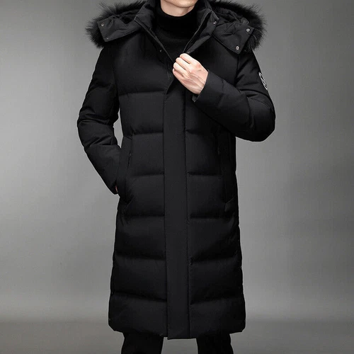 Herren Winter Lang Puffer Warm Kapuze Parka Entendaunen Jacke Mantel Fellkragen Dick - Bild 17 von 22