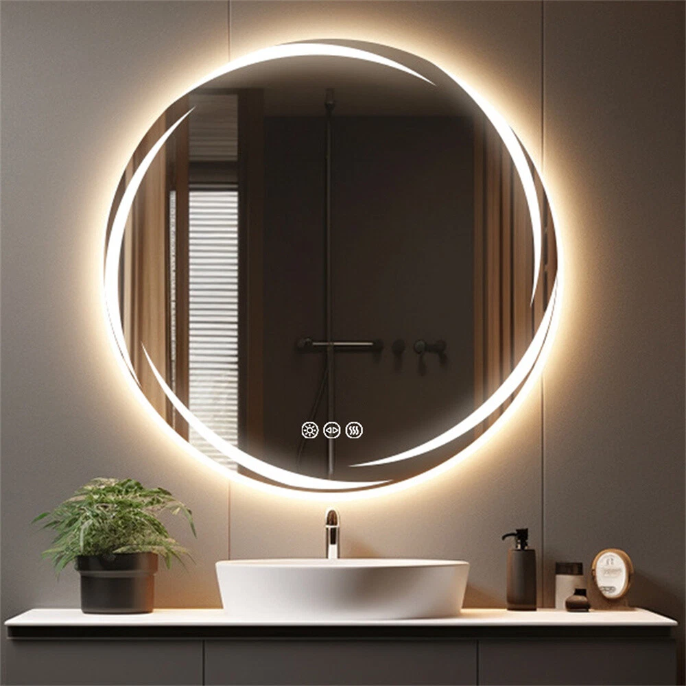 XXL Round LED Bathroom Mirror Anti fog Hotel Shaving Hair Styling