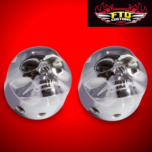 Chrome 3D Skull Front Axle Nut Covers 