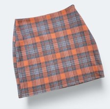 Grey Lab Plaid Orange and Gray Mini Skirt Size XS office siren school girl