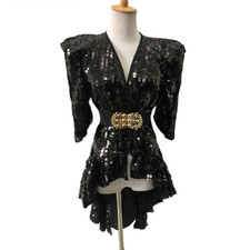Punk Style Black Sequins Swallowtail Coat Jazz Dance Performance Stage Costumes