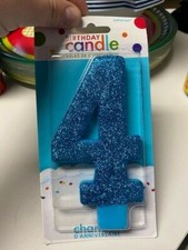 Amscan Blue Glitter Birthday Candle Number 4 New  