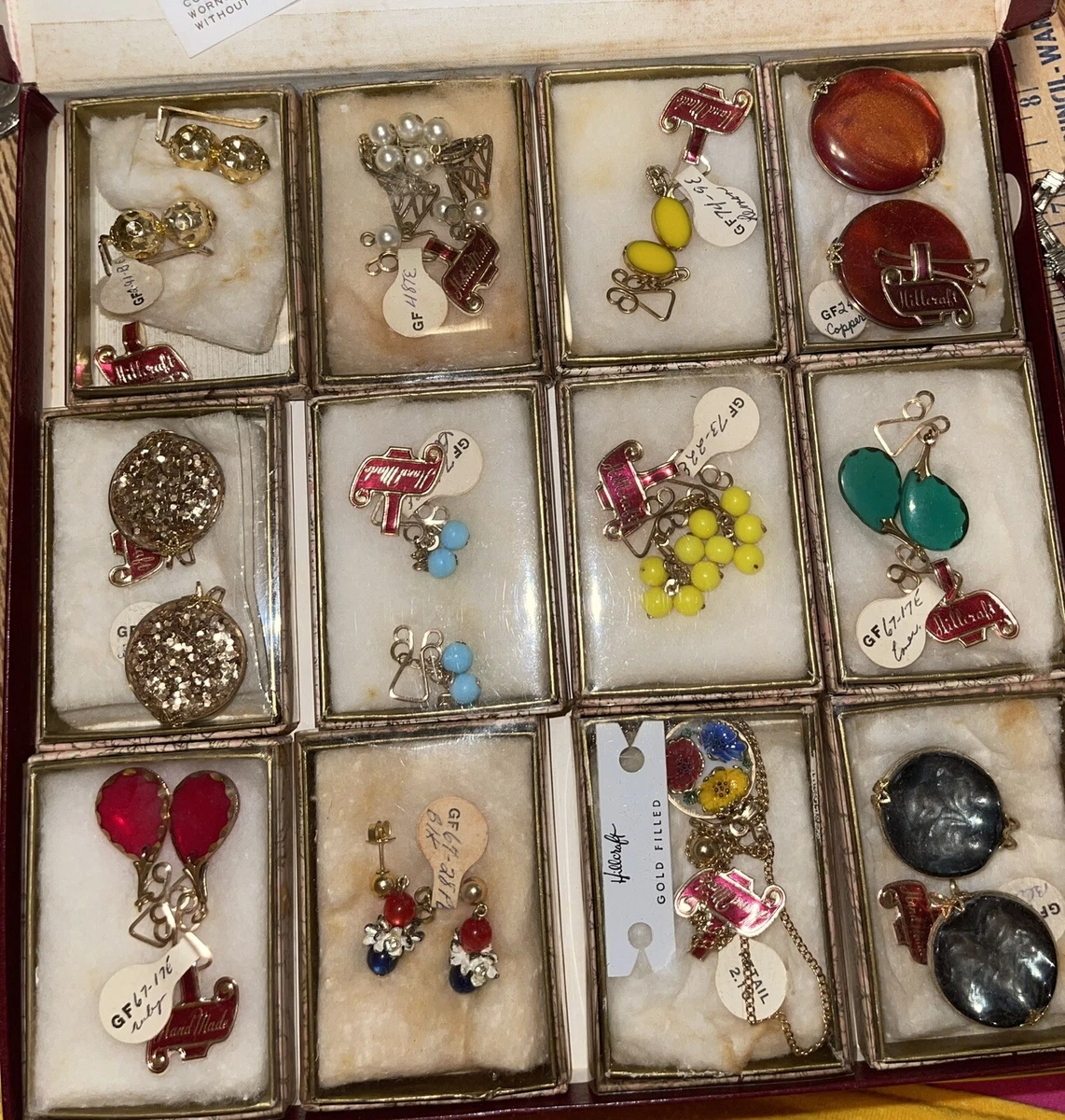 Vintage Hillcraft Jewelry Sales Rep s Display Box 11 Earrings 1 Necklace Lot