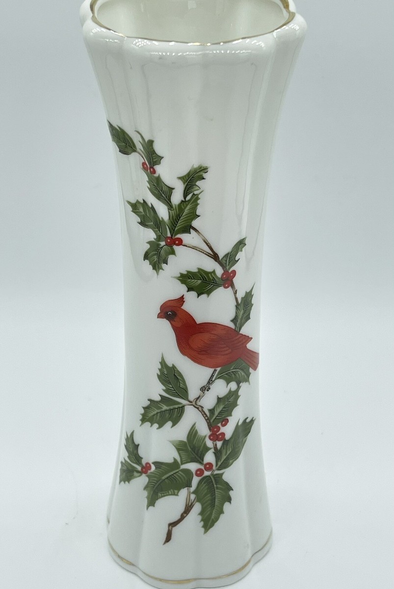 Vintage 1987 Geo Z. Lefton China 7” Vase 05973 Christmas Red