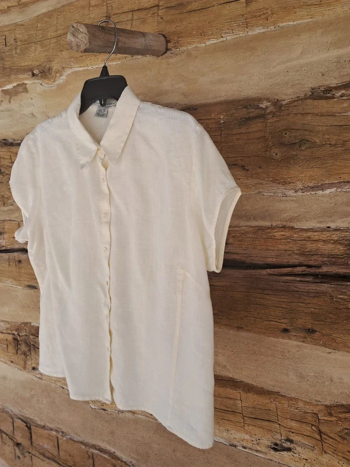 Jillian Jones Women's Shirt Short Sleeved Button Up 100% Linen Pale Yellow Size - Image 3 of 4
