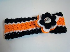 Denver Broncos Knit Flower Headband Hair Piece Bow Orange, Blue, White