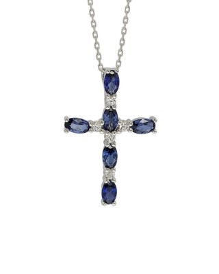 Suzy Levian Silber Gesamt 2,22 ct. tw. Diamant & Saphir Kreuz Collier