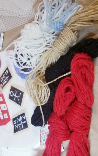 Red Schoolhouse Coasters Complete Plastic Canvas Kit cut outs, yarn Teacher Gift - Picture 3 of 8