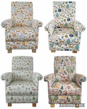 Fryetts Woodland Animals Fabric Adult Chair Armchair Scandi Deer Foxes Accent 