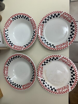 Gibson Coca-Cola 2 plates & 2 Bowls. 1997. One plate has some staining.
