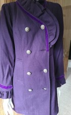 Stunning Koko Romanov Purple Coat Ruffle Neck Crown Design Logo Back