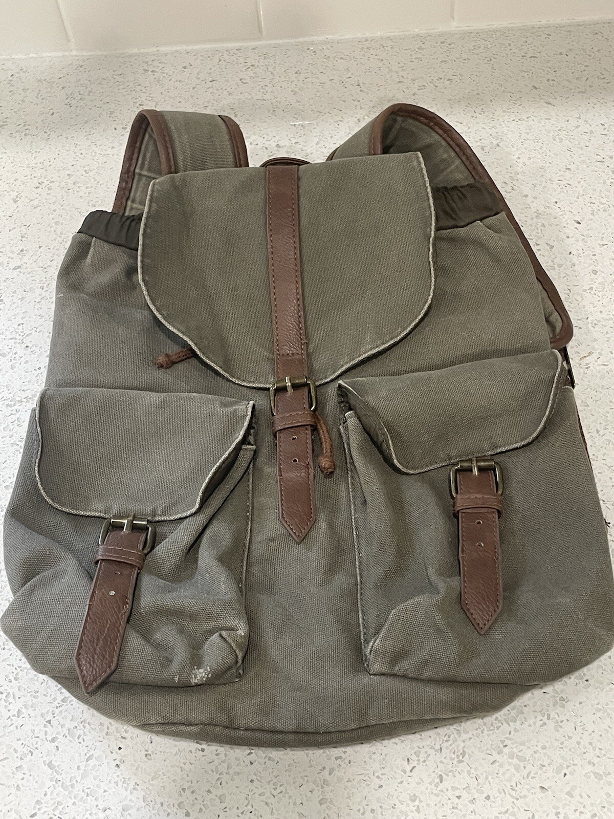 Canvas Cotton Military Army Style Back Pack Magnetic Closures Draw String Buckle