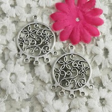 Free Ship 26 Pcs Antique Silver Flower Earring Connectors 36X26MM H-5178