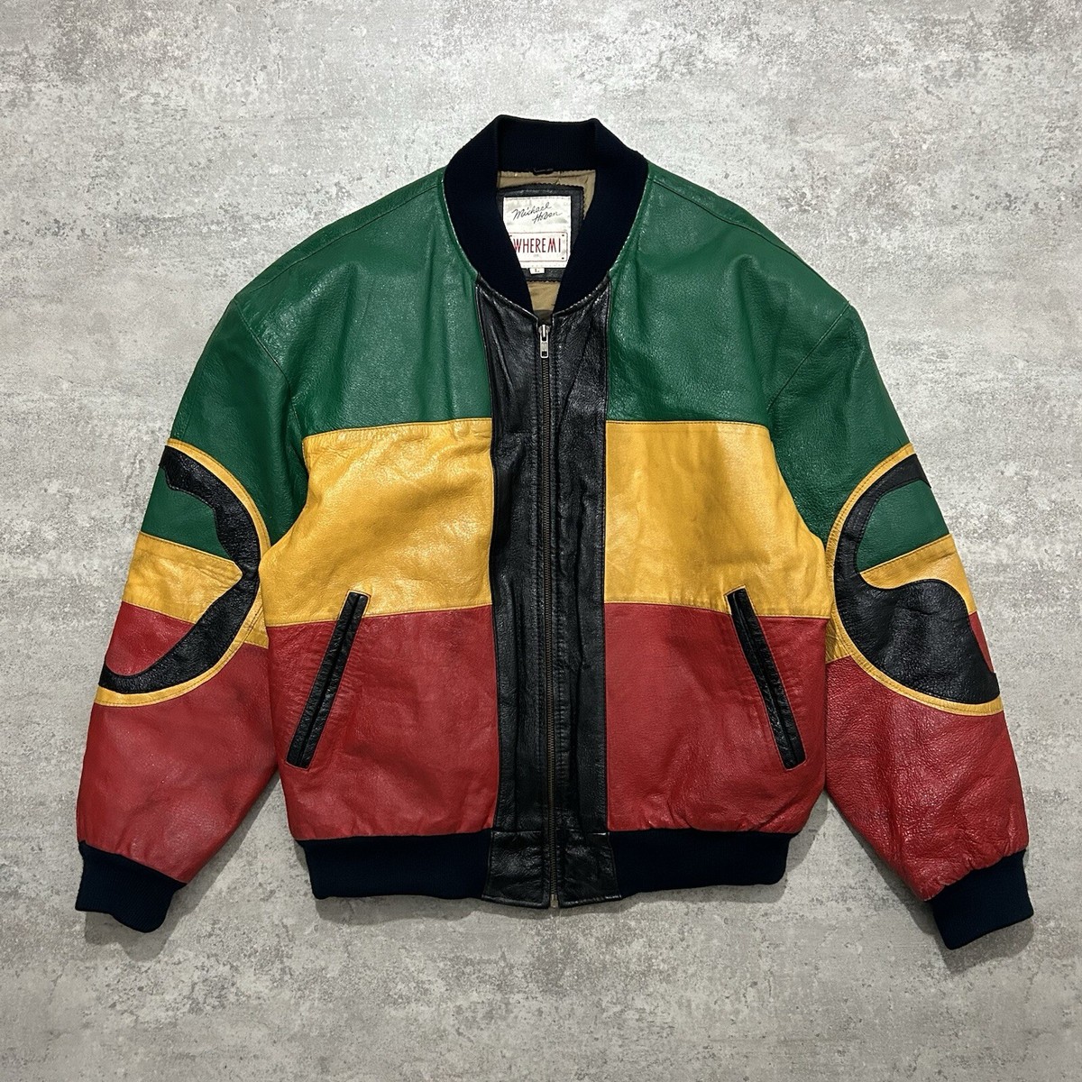 VTG 90s MICHAEL HOBAN RASTA ZION LEATHER BOMBER JACKET SIZE L | eBay