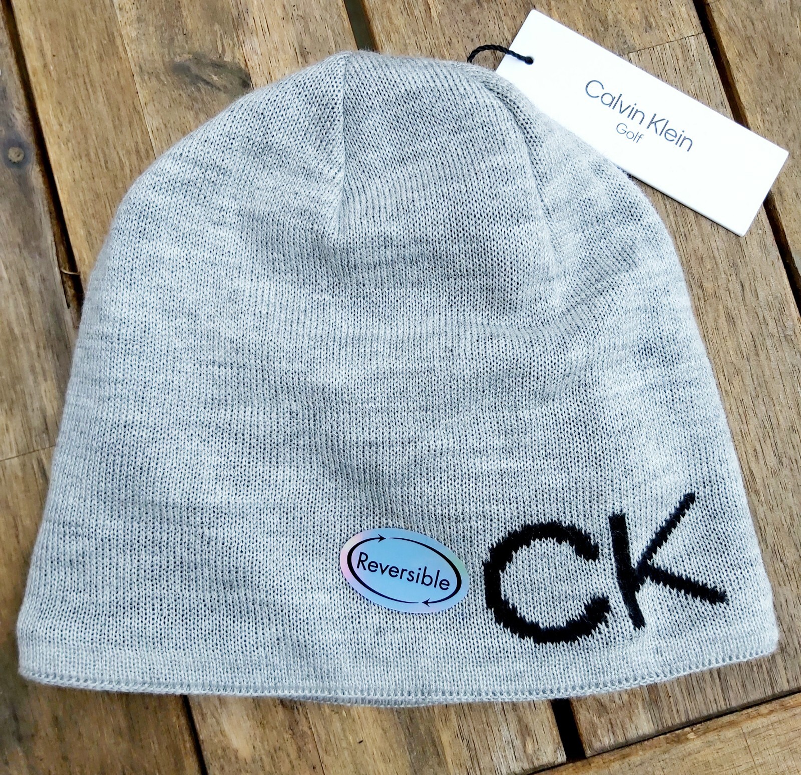 CALVIN KLEIN GOLF Grey / Black Reversible Fleece Lined BEANIE Sports Toque Hat
