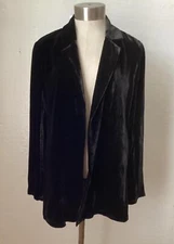 Eileen Fisher Black Velvet Long Blazer Open Front Silk Blend Sz 2XS NWT $398