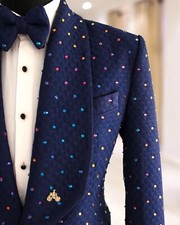 Luxury Business Men Blazer Coat Tuxedo Single Breasted Jacket Rhinestone Beading