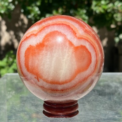 516g Natural Red Striped Pattern Pork Crystal Quartz Sphere Reiki Healing